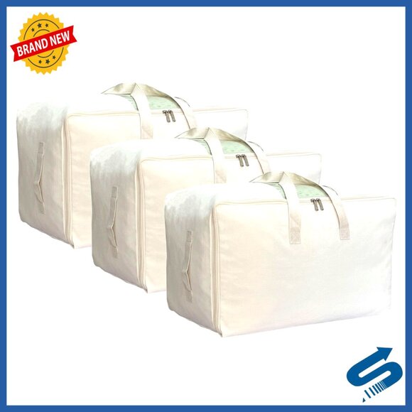 Large Canvas Storage Bags with Clear Window and Handles for Bedding Organizer